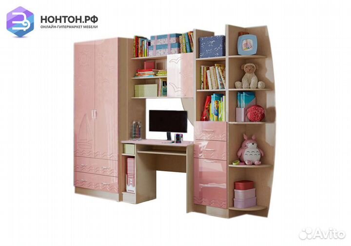 Стенка Юниор-2 розовый металлик / дуб беленый