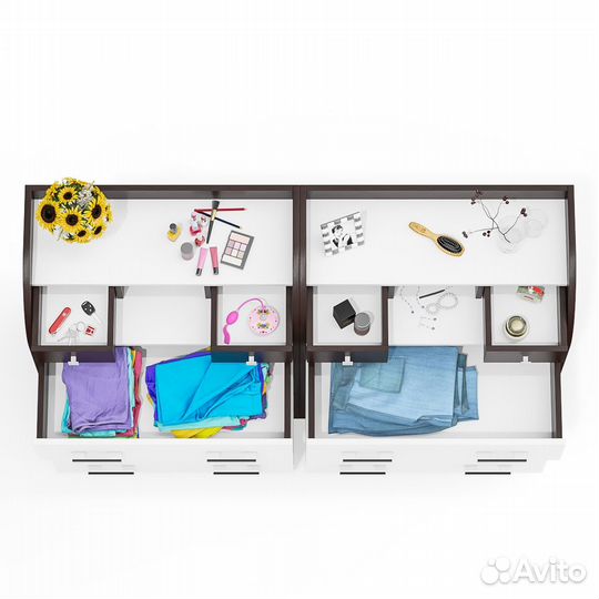 Два комода Мебельный Двор К6 на 6 ящиков каждый венге/белый шагрень, 160х43х110 см