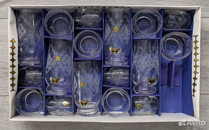Набор стаканов, стопок (стекло, гравировка)