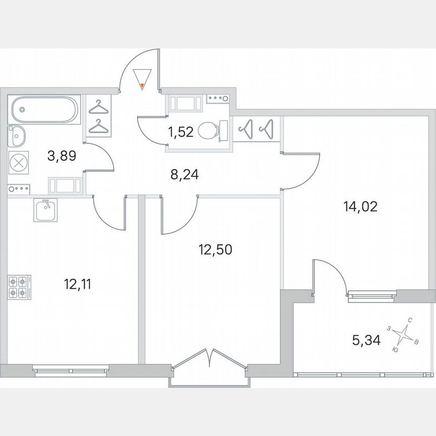 2-к. квартира, 55 м², 3/4 эт.