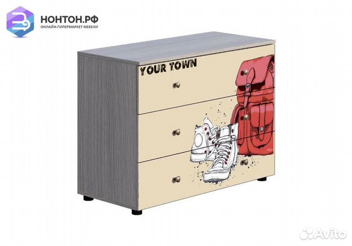 Комод Мийа-3А ясень шимо светлый / бежевый / фотоп