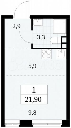Квартира-студия, 21,9 м², 2/18 эт.