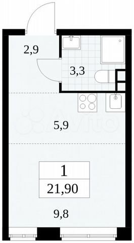 Квартира-студия, 21,9 м², 2/18 эт.