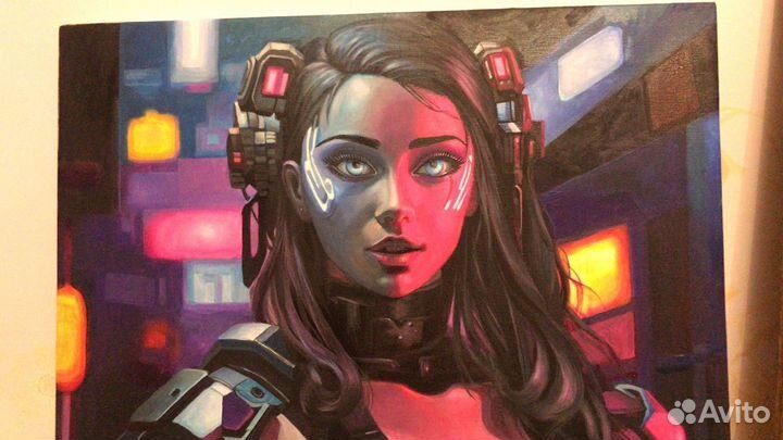 Девушка кибербанк картина маслом