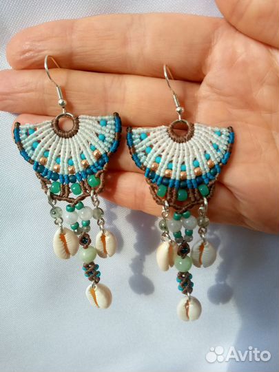 Серьги плетёные макраме