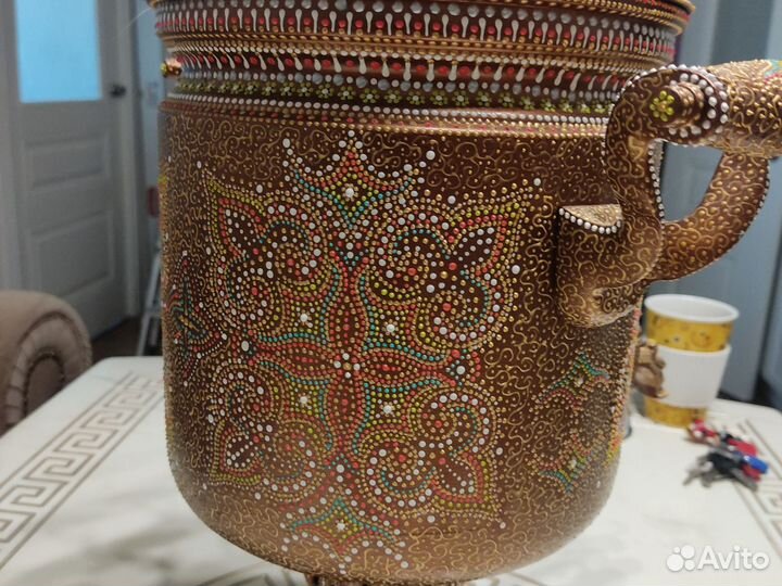 Тульский самовар, расписанный точечная роспись