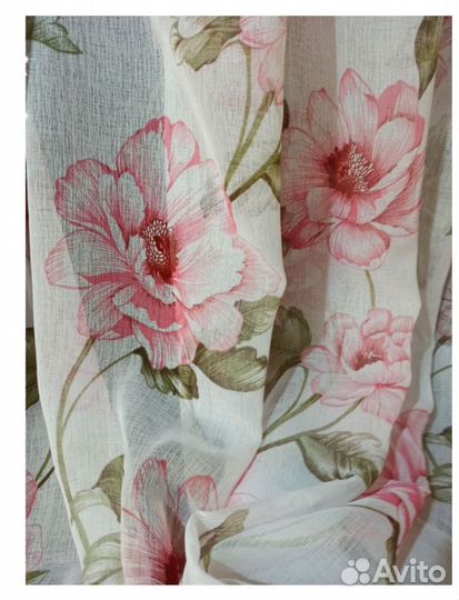 Тюль батист цветы - розовый