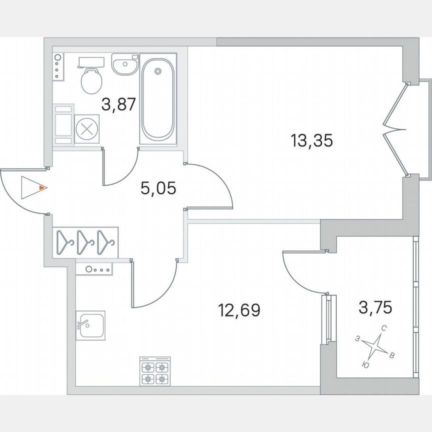 1-к. квартира, 36,8 м², 3/4 эт.