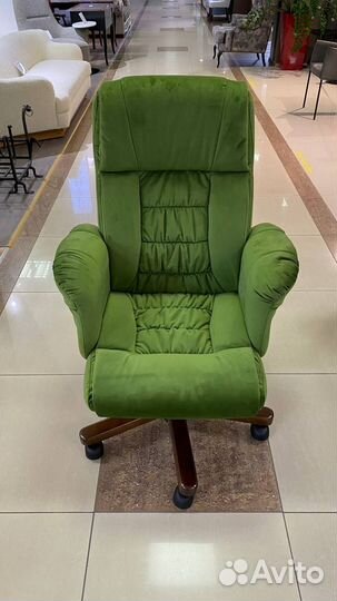 Компьютерное кресло велюр ткань зеленый/дерево,мяг
