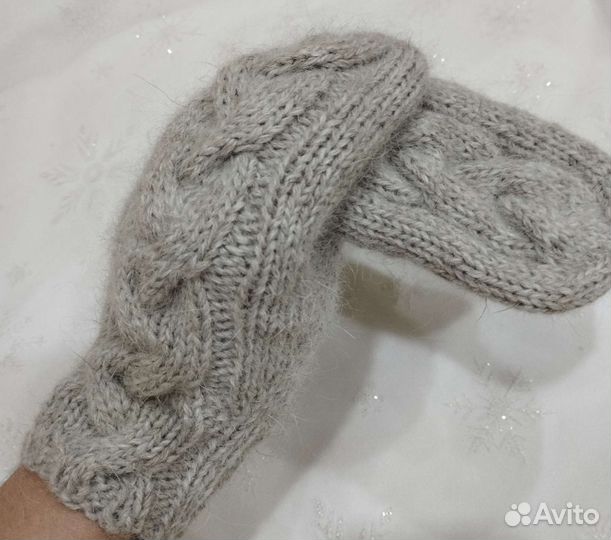 Варежки вязаные женские в наличии, пух кролика