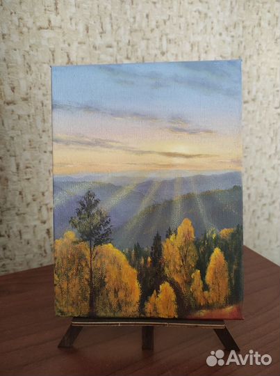 Картины маслом, мини, 20*15, осень, лесной пейзаж