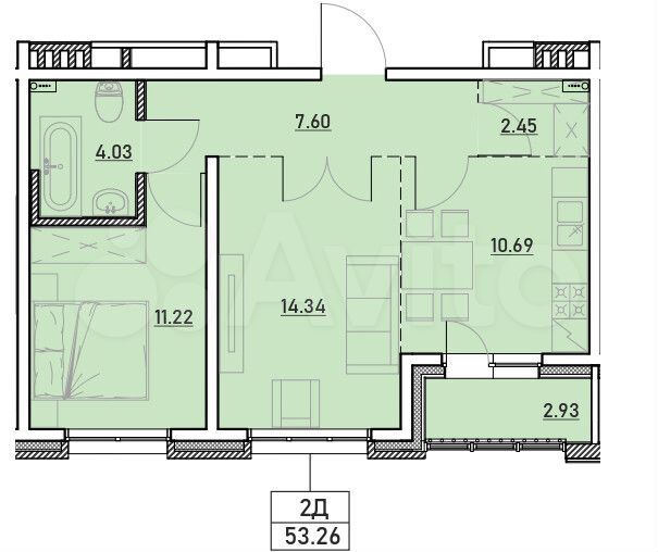 2-к. квартира, 53,3 м², 4/13 эт.