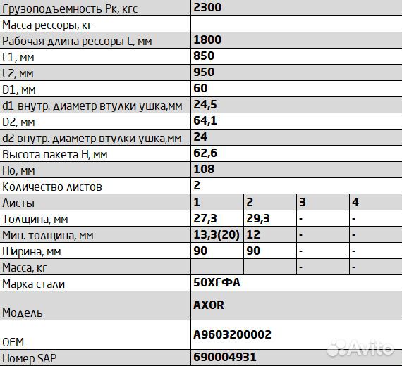 Рессора передняя для Mercedes-Benz Axor 2 листа