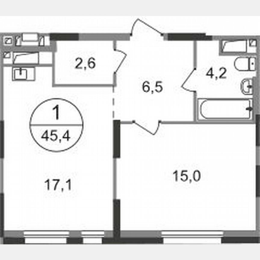 1-к. квартира, 45,4 м², 11/19 эт.