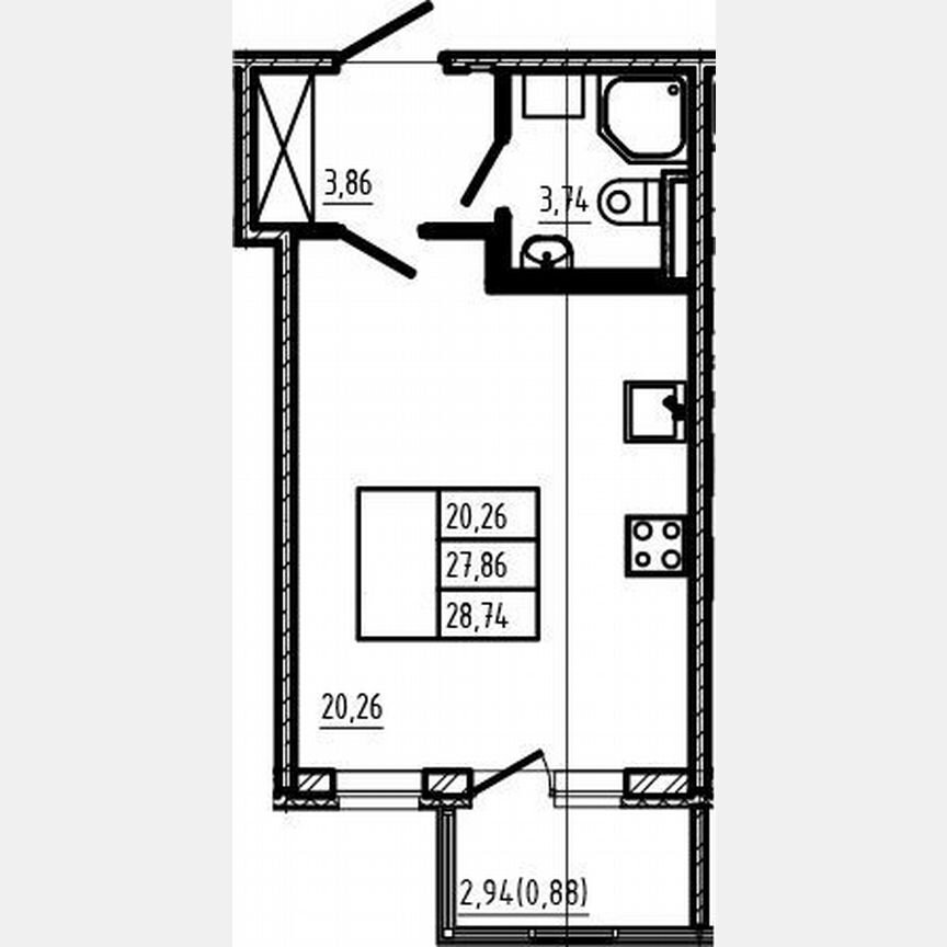 Квартира-студия, 27,9 м², 1/4 эт.