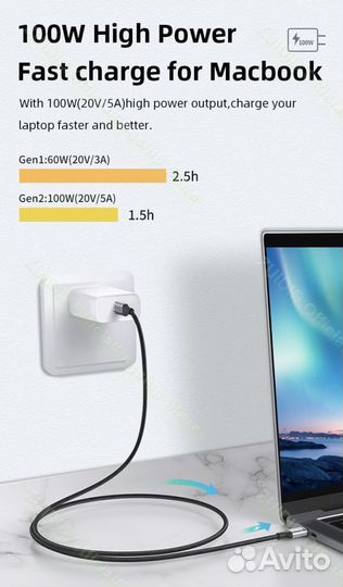 Кабель USB 3.1 10Gbps Type-C 4k 60Hz Video 1 метр