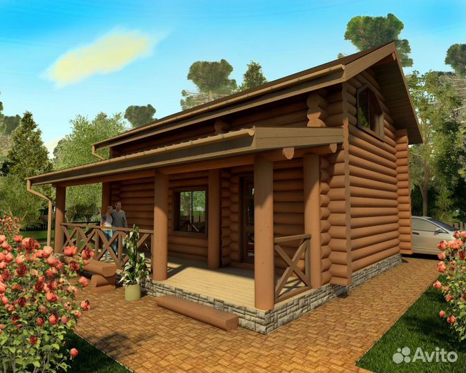 Сруб дома из оцилиндрованного бревна