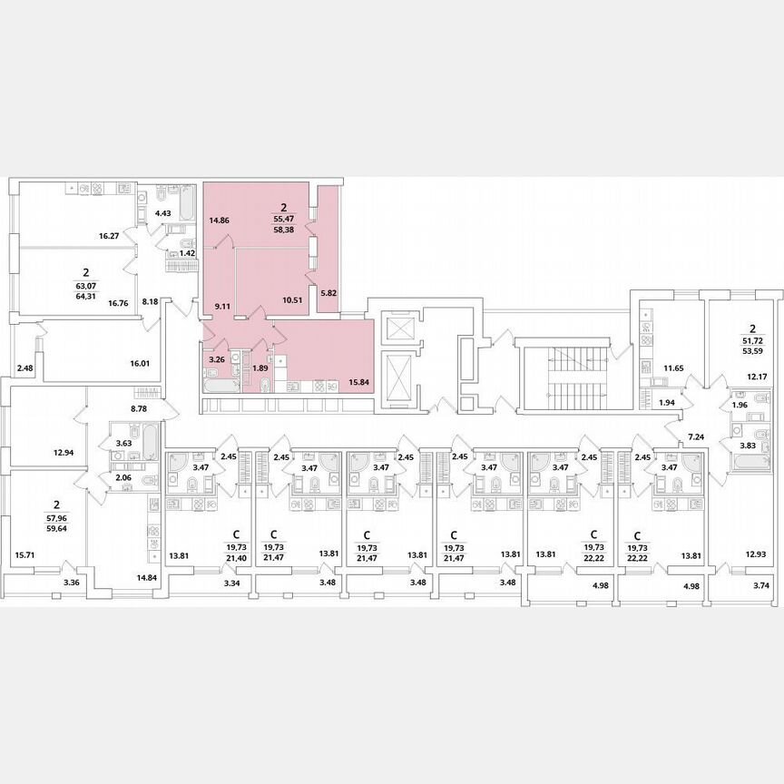 2-к. квартира, 58,4 м², 9/12 эт.