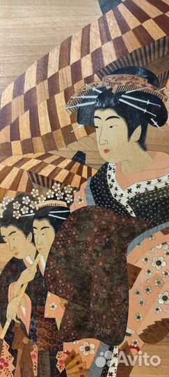 Японская гравюра.Кпртина в технике маркетри