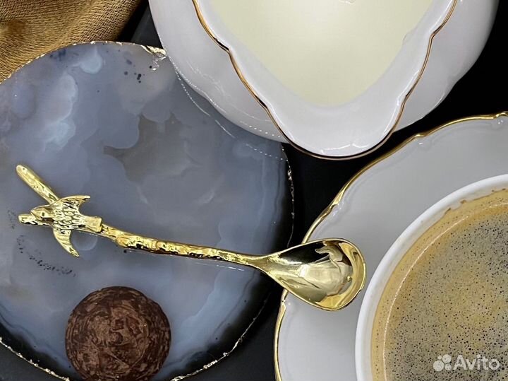 Десертные ложки золотые с птичками