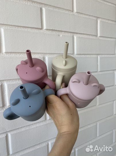 Силиконовый поильник - кружка «Мишка» (пудровая)