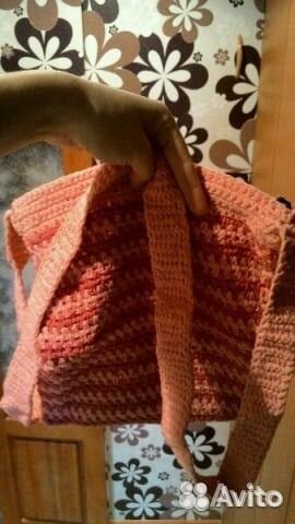 Сумка вязанная handmade розовая на ремне