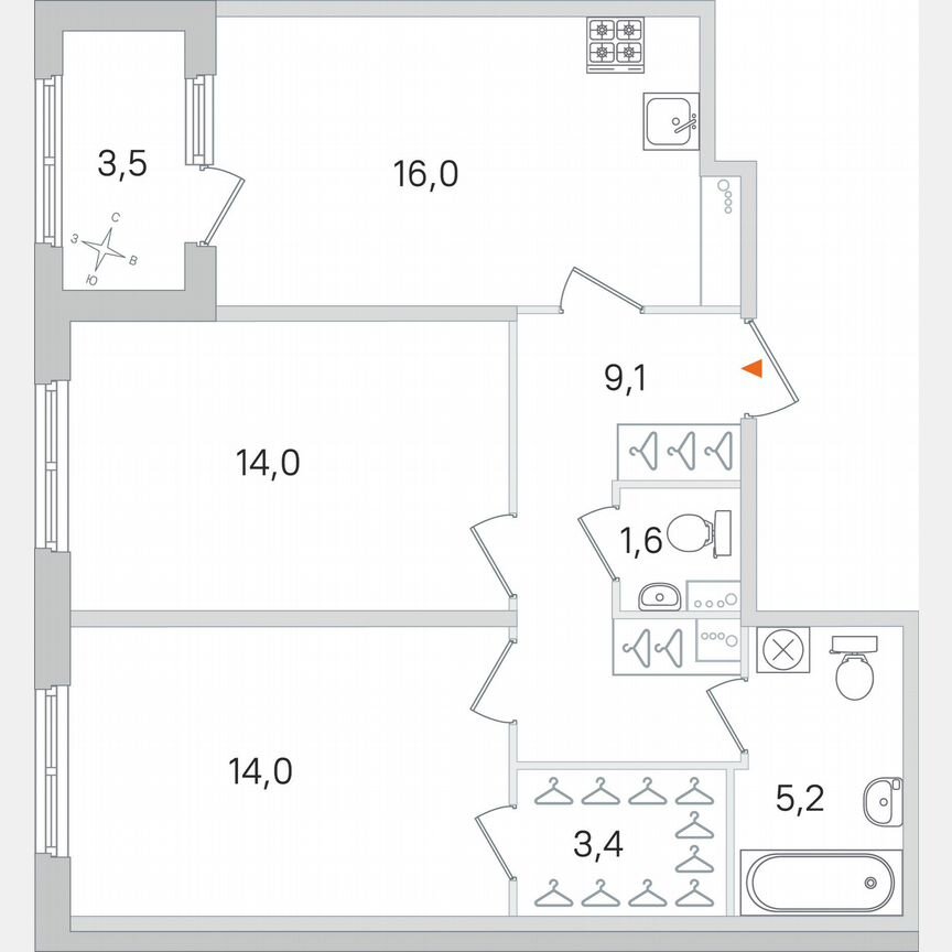2-к. квартира, 65,1 м², 1/4 эт.