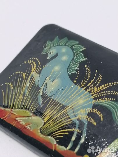 Брошь винтаж СССР лаковая миниатюра, торг