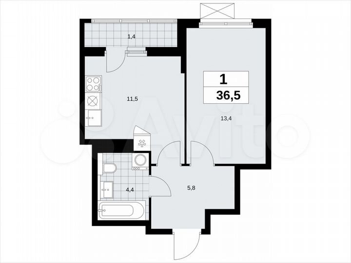 1-к. квартира, 36,5 м², 12/19 эт.