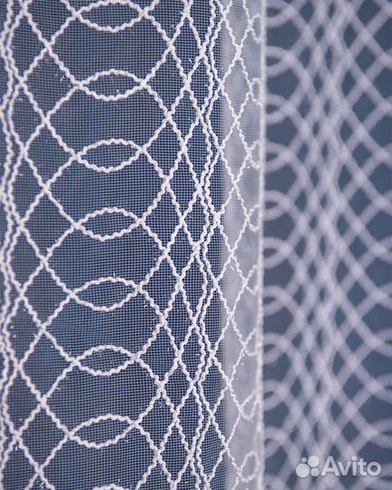 Тюль дентель Ажур холодный белый готовый пошив
