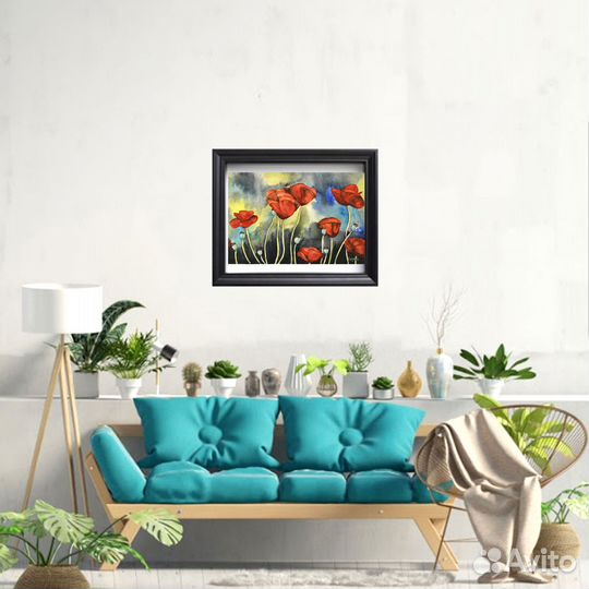 Картина Маки Букет декоративный акварелью А3