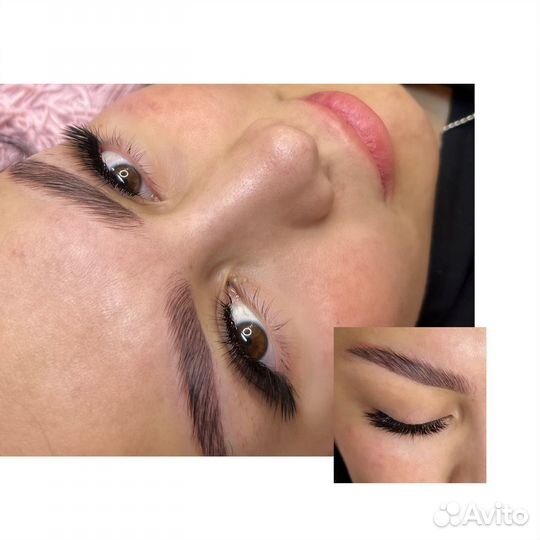 Наращивание ресниц+оформление бровей+ламинирование