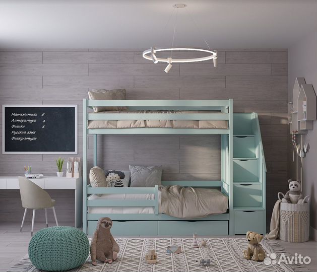 Детская кровать из массива дерева двухъярусная