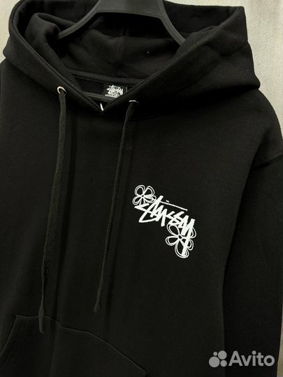 Худи Stussy оверсайз черное унисекс