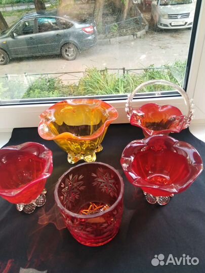 Ваза конфетница цветное стекло СССР