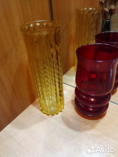 Ваза цветное стекло СССР, сахарница, кувшин фарфор