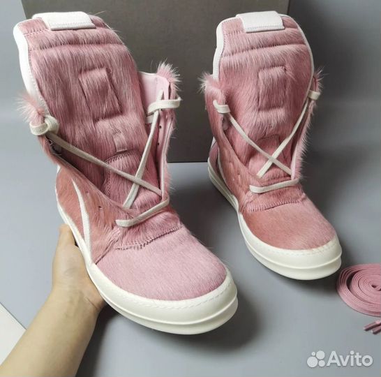 Кеды Rick Owens Geobasket Pony Hair Pink Кожаные