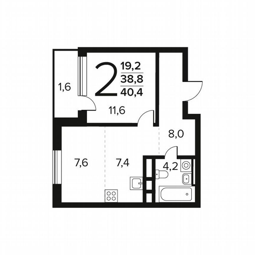 2-к. квартира, 40,4 м², 5/11 эт.