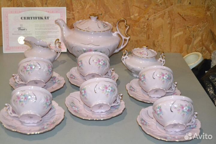 Чайные сервизы розовый фарфор и отд.предметы