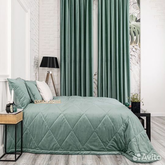 Покрывало Беллиссимо шалфей новое бархат