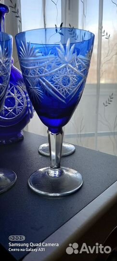 Хрусталь синий резной СССР