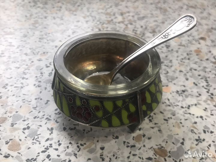 Солонка мельхиор глазурь+ложечка 2юммет