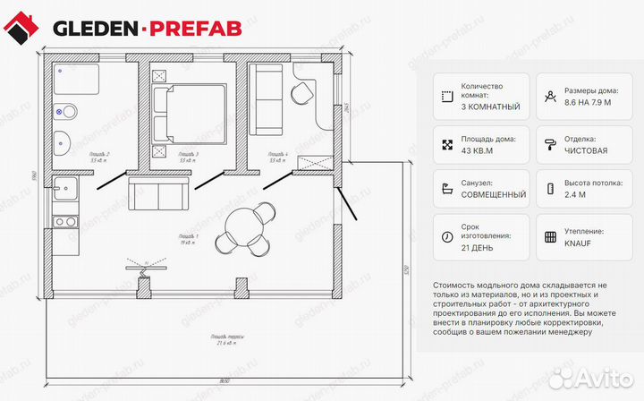 Модульный дом 69 м2 под ключ с отделкой