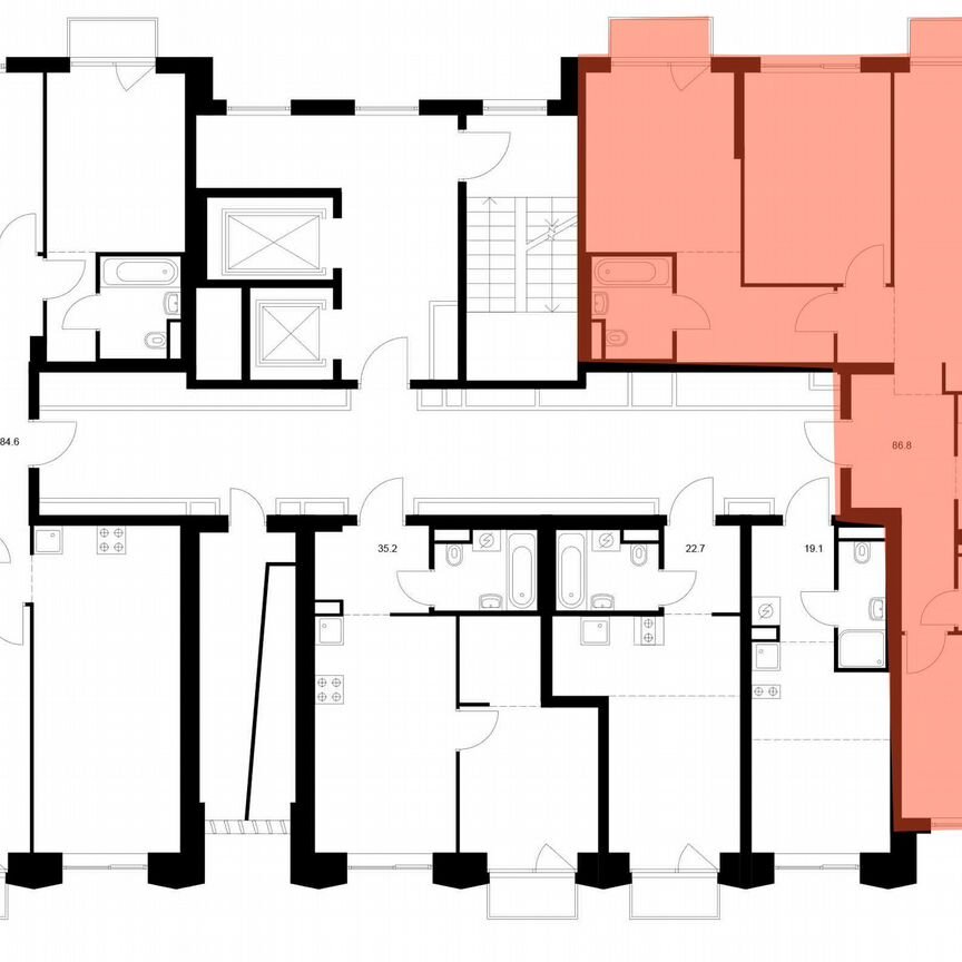 3-к. квартира, 86,8 м², 9/13 эт.