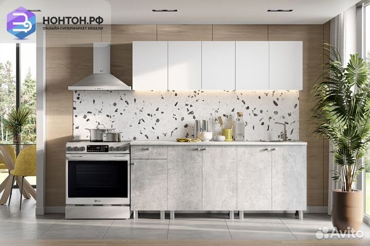 Кухня Зефир 2.0 м белая / цемент светлый