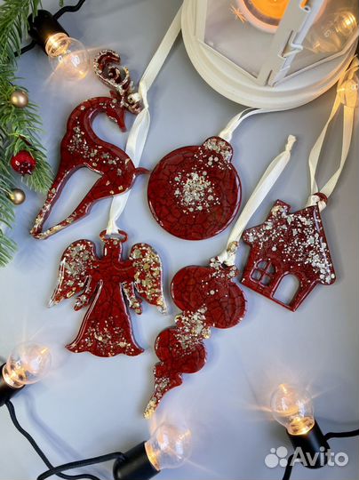 Набор из 5-ти елочных игрушек ручной работы