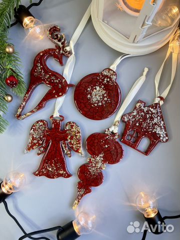 Набор из 5-ти елочных игрушек ручной работы