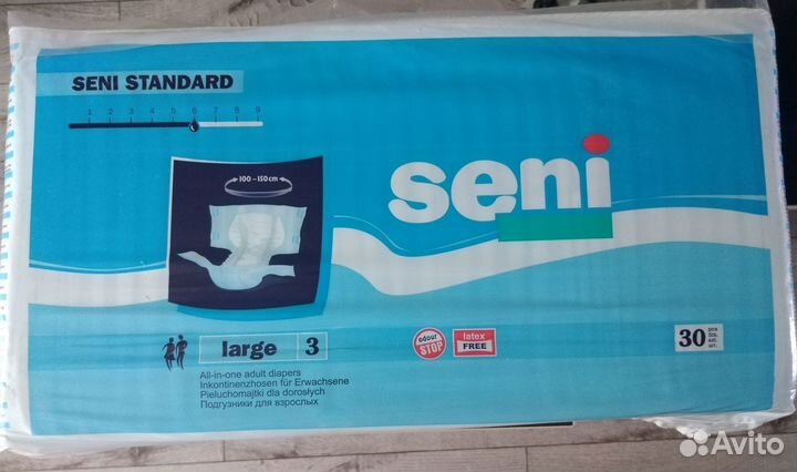 Памперсы для взрослых seni 3, 6 капель, 30шт,2уп