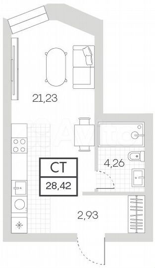 Апартаменты-студия, 28,4 м², 3/16 эт.