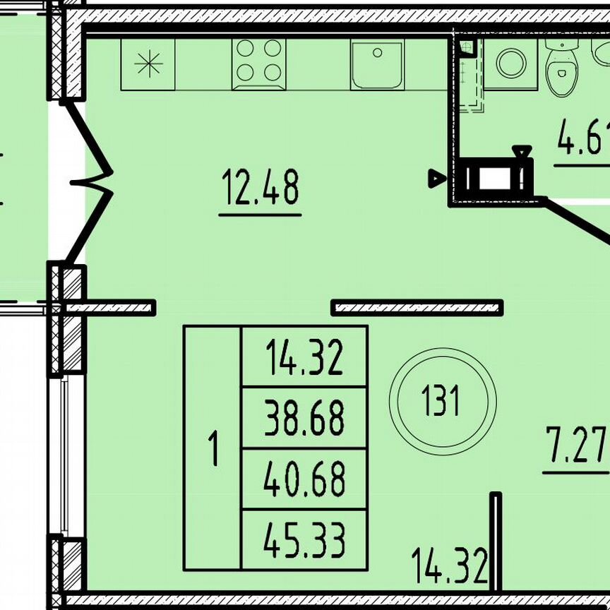 1-к. квартира, 38,7 м², 3/4 эт.